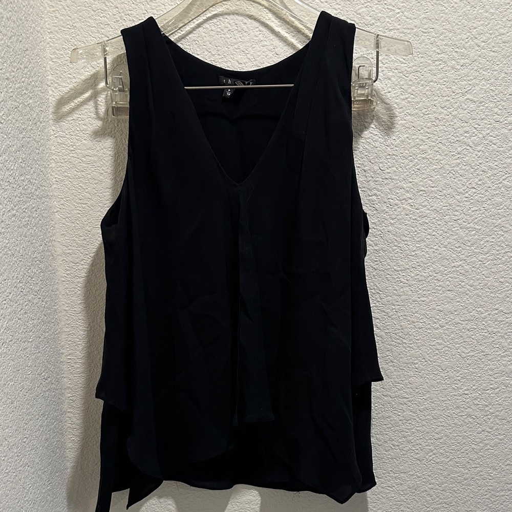 Theory Black Layered Sleeveless V-Neck Blouse 100% Silk Size P‎